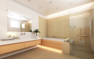 Salle de bain blanche et beige