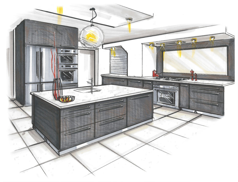 Croquis plan de cuisine sur-mesure