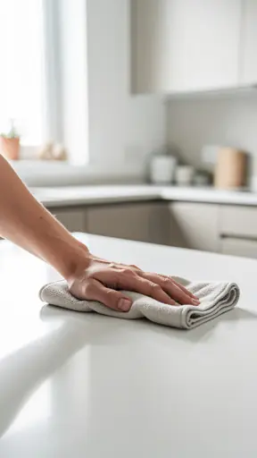 mains posées sur la poitrine dans une cuisine calme ambiance douce et naturelle