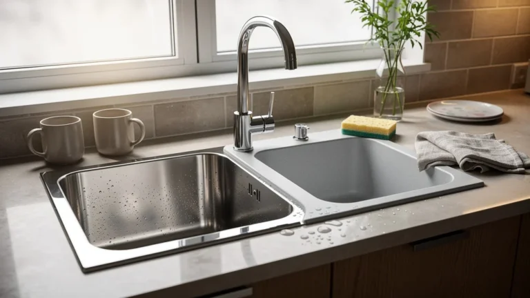 Évier en résine ou en inox pour un usage famille, comparaison réaliste dans une cuisine moderne