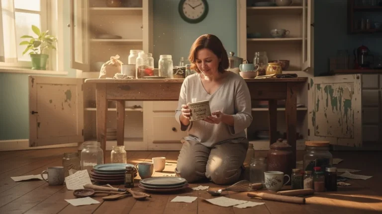 Femme vidant ses placards pour comprendre ce qu'elle gardait, scène intime et réaliste à la maison