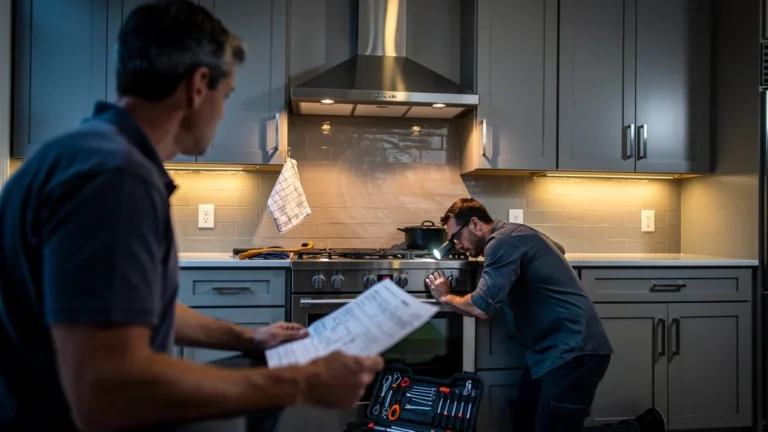 Hotte aspirante posée sans retour d’air, source de bruit et vibrations, dans une cuisine moderne