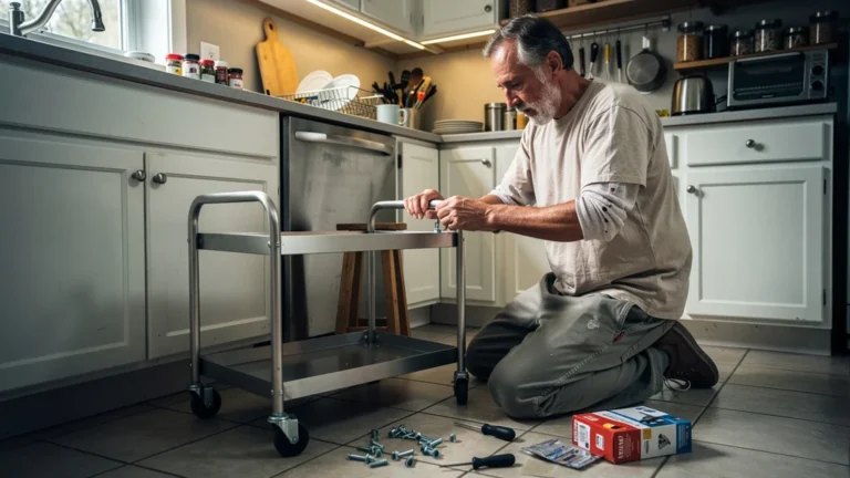 Montage d’une desserte à roulettes pour gagner du plan de travail dans une petite cuisine