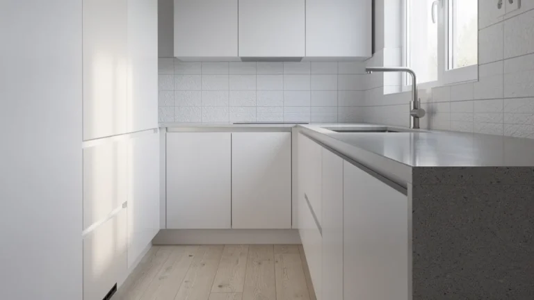 Cuisine étroite moderne sans poignées saillantes pour un espace optimisé et design minimaliste