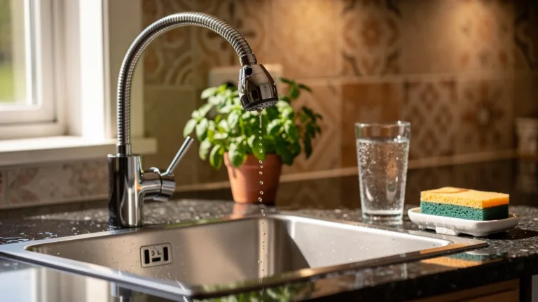 Mitigeur avec douchette extractible en usage quotidien dans une cuisine moderne, six semaines de test