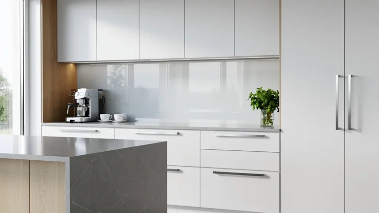 Cuisine épurée avec poignées apparentes et profil-gorge moderne, design minimaliste et élégant